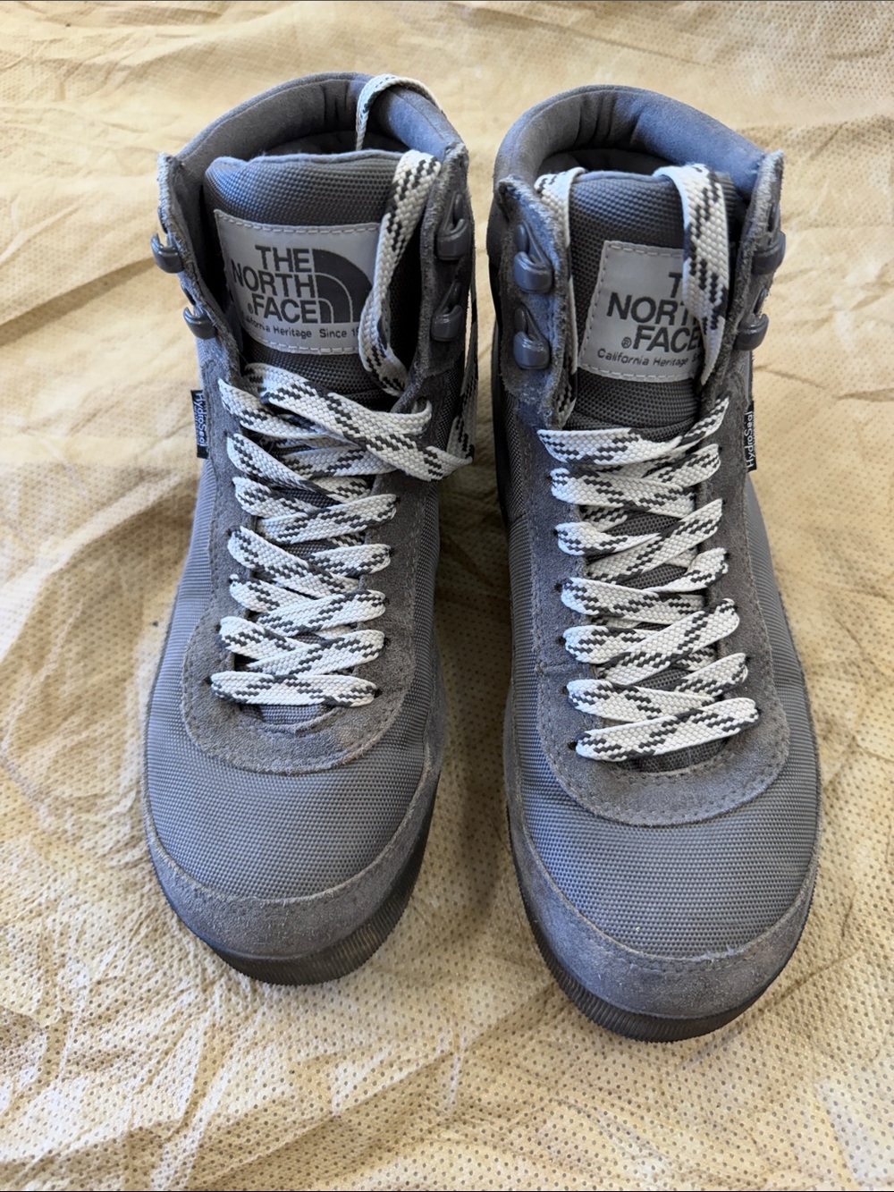 The North Face Gray High-Top Hiking Boots with White/Black Laces